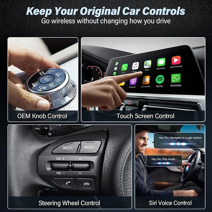 Wireless CarPlay Adapter for Apple iPhone - Convert Wired to Wireless Car Play, Mini & Gold-Plated Connector, A8 Chip, Quick Auto Connect, USB A/C Plug and Play, for iPhone iOS 10+ & Cars from 2016+