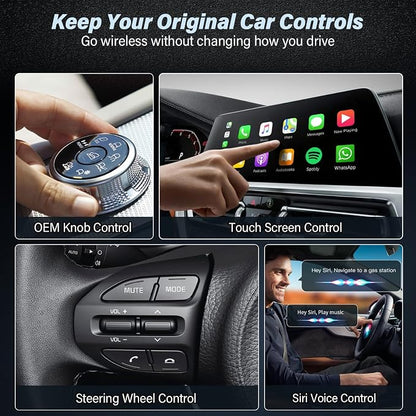 Wireless CarPlay Adapter for Apple iPhone - Convert Wired to Wireless Car Play, Mini & Gold-Plated Connector, A8 Chip, Quick Auto Connect, USB A/C Plug and Play, for iPhone iOS 10+ & Cars from 2016+