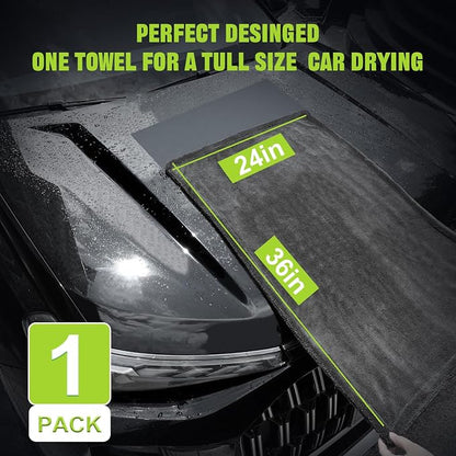 TTRCB Car Wash Kit, 2 Pack Car Drying Towel (36" x 24" & 16" x 16"), Car Wash Mitt, 1300 GSM Microfiber Towels for Cars, Ultra-Absorbent, Streak Free, Car Cleaning Detailing Supplies for SUVs, Trucks