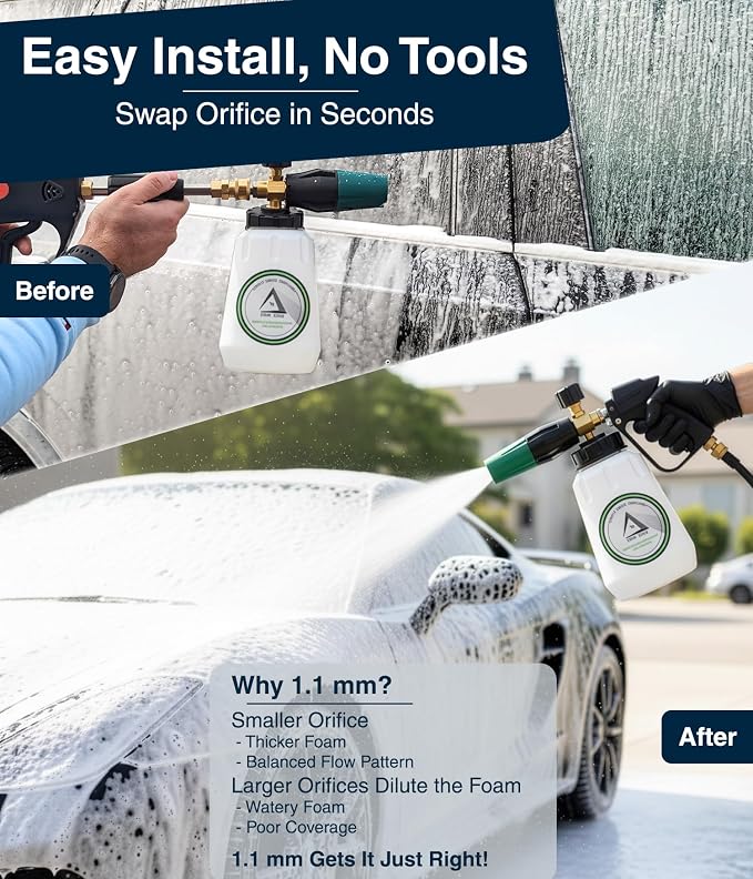 DBR Tech® 1.1mm Orifice for Foam Cannon | Thicker Foam, 1000–3000 PSI