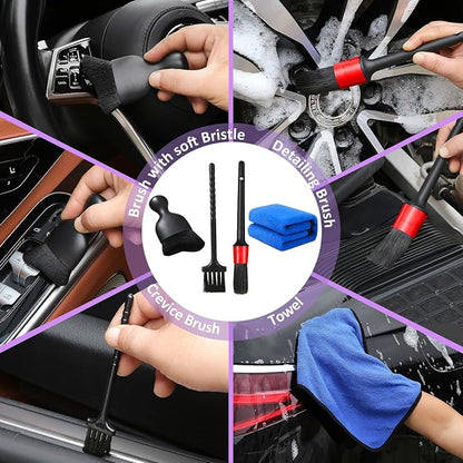 Qydipclin 10pcs Windshield Cleaning Tool Inside Car Window Cleaner Wash Kit with 4 Reusable Microfiber Pads 1 Spray Bottle and Extendable Handle Interior Auto Glass Wiper Kit, Purple