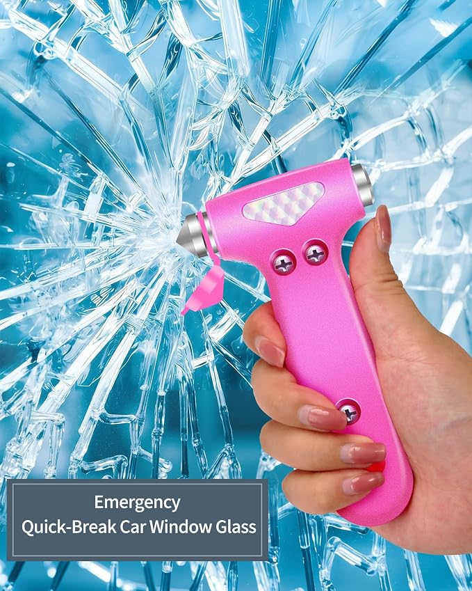 Window Breaker Seatbelt Cutter, Essential Car Tool Accessories for Women, Glass Breaker and Seat Belt Cutter, Emergency Kit Gadgets, Safety Hammer (Window Breaker - Pink)