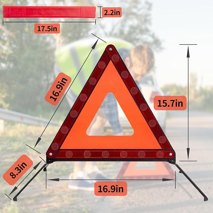 AYKRM 3PACK Car Warning Triangle Heavy Reflective Warning Road Safety Triangle Kit Suitable for car Breakdown and Temporary Parking on the Road.