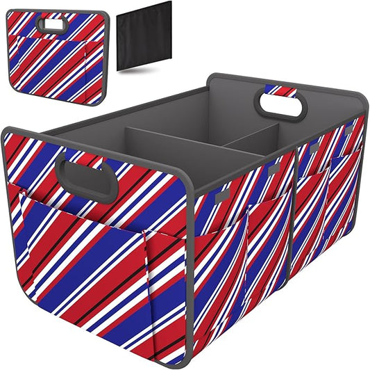 Homeve Car Trunk Organizer for SUV, 18.5Gal Large Capacity No-Sag Heavy Duty, Foldable Waterproof Anti-Slip Storage with 12 Pockets, Fit Sedan, Truck, Universal Car Accessories, Red Blue Twill, Large