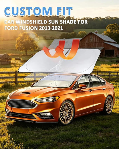 Sunshade for Fusion Windshield Sun Shade for 2013-2019 2020 2021 Ford Fusion Accessories Front Window Shield Cover Foldable Sun Visor Blocker Keep Car Cooler