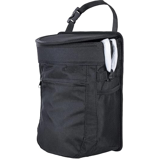 Spill-Proof Car Trash Can (2.5 Gallon) - Easy to Clean Hanging Garbage Bin - Leak-Proof Lid,Removable Liner, Waterproof - Keeps Truck, SUV, Car, Minivan Clean & Odor Free (Black) (1000, Black)