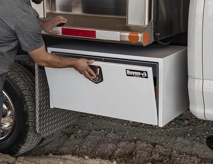 Buyers Products 1702200 Steel Underbody Truck Box with Lockable Paddle Latch, 18x 18x 24 Inch, for Work/ Utility Truck, Truck Storage and Organizer, Made in the USA, White