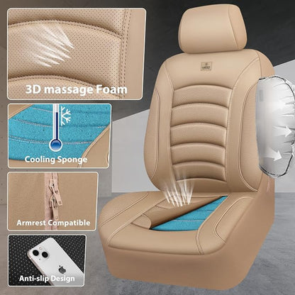 CAR PASS 3D Foam PU Leather Car Seat Covers, Universal Seat Covers Full Sets for Trucks SUV Sedan Automotive Seat Covers Armrest Airbag Compatible Waterproof Comfortable Faux Nappa Leather All Beige
