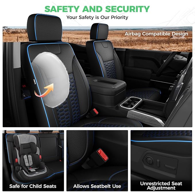 Custom Leather Seat Covers for Silverado/Sierra 1500 2019-2026, 2500HD 3500HD 2020-2026 Crew Cab Full Set with Jump Seat Cover (Armrest Storage Version Only), Truck Accessories
