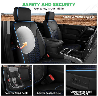 Custom Leather Seat Covers for Silverado/Sierra 1500 2019-2026, 2500HD 3500HD 2020-2026 Crew Cab Full Set with Jump Seat Cover (Armrest Storage Version Only), Truck Accessories