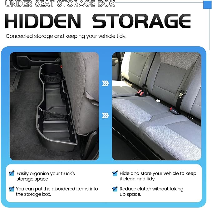 ECOTRIC Under Seat Storage Box Compatible with Crew Cab 2007-2018 Silverado 2007-2019 GMC Sierra 1500 2500HD 3500HD Under Seat Storage Container Replacement for #23183674