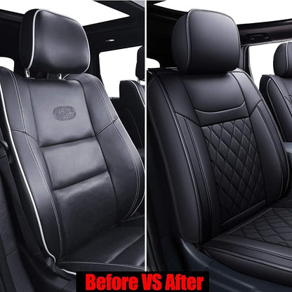 Huidasource Grand Cherokee Seat Covers, Waterproof Leather Customized Car Seat Cushion Covers, Full Set Seat Protectors Compatible with Jeep Grand Cherokee 2011-2022 (5 Pcs Full Set/Black)