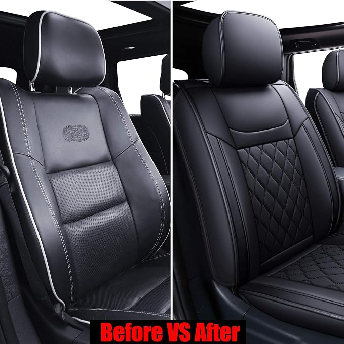 Huidasource Grand Cherokee Seat Covers, 2 Pieces Waterproof Leather Customized Car Seat Cushion Covers Protectors Compatible with Jeep Grand Cherokee 2011-2022 (2Pcs Front/Black)