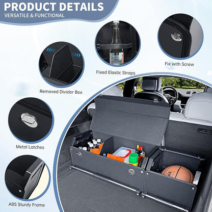 Car Trunk Organizer, Leather Trunk Organizer for SUV with Lid and Sturdy Handle Collapsible Adjustable Storage (Black, 41 x 11.4 x 12.2in)