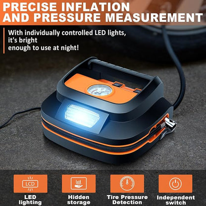 131 Pieces Car Emergency Safety Kit Bag with Air Compressor Jumper Cable Tire Pressure Gauge Roadside Emergency Car Kit for Vehicles