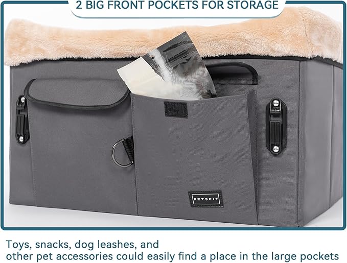 Petsfit Dog Car Seat for Medium Dogs or 2 Small Dogs, Upgraded Dog Booster Car Seat for Front and Back Seats with 2 Safety Leashes (Medium, Deep Grey)