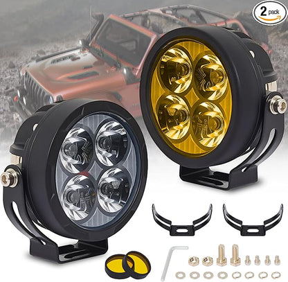 2PCS 3inch 80W LED Light Pods with Amber Covers, 9600LM Yellow Fog Light Pods LED Light Bar Offroad Driving Lights,for Jeep Wrangler Truck Car ATV SUV Motorcycle Cabin Boat (2Pcs 3Inch Lights)