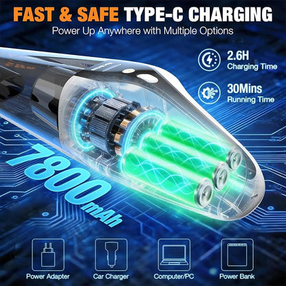 Handheld Vacuum Cordless, Ultra-Strong Suction Car Vacuum Portable Cordless, Rechargeable Hand Held Car Vacuum Cleaner High Power with Multi-Nozzles & Washable Filter for Car, Home, Pets, White&Black