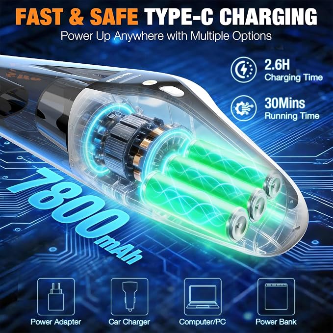 Handheld Vacuum Cordless, Portable Rechargeable Car Vacuum Cleaner with Multi-Nozzles & Washable Filter, Strong Suction for Car, Home & Pet Hair, Ivory White