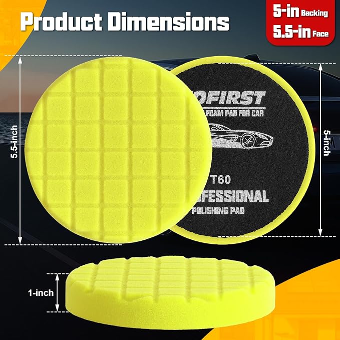 Polishing Pad, 3Pc Buffing Pads for Car Polisher Boat Compounding, Polishing and Waxing (Yellow T60)