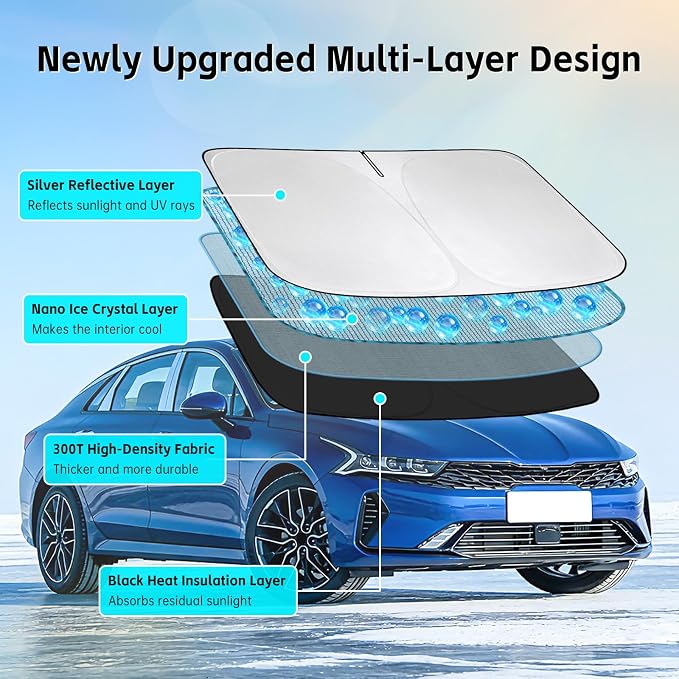Windshield Sun Shade Compatible with Kia K5, GT-Line, GT, Sedan 2021-2026 Foldable Sun Visor Protector Blocks UV Rays Sunshade for K5 Interior Accessories
