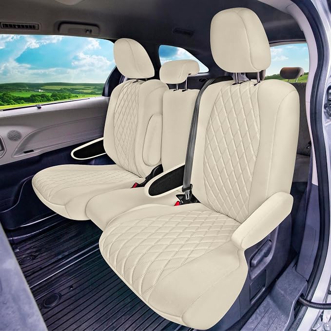 FH Group Custom Fit Car Seat Covers Specifically Made for Toyota Sienna 2011-2020, Car Seat Cover 2nd Row Set, 8 Seater Automotive Seat Covers in Solid Beige Neoprene, Waterproof and Washable