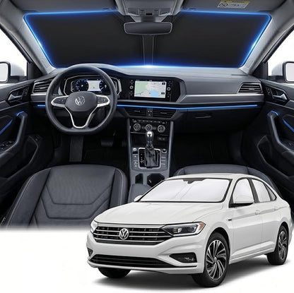 Windshield Sun Shade for Volkswagen/VW Jetta 2019-2024 2025 2026 Front Window Shade Custom Fit Jetta Accessories Sun Visor Foldable Shade Blocks UV Rays Summer Must Have Car Accessories
