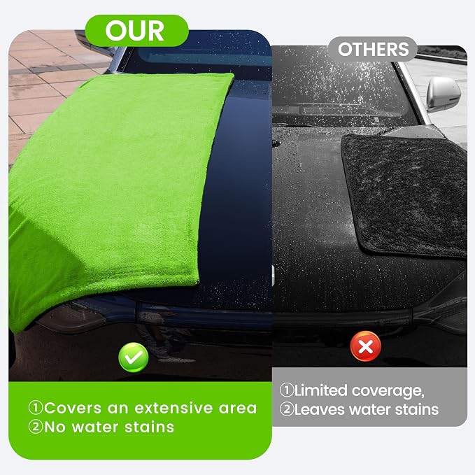 PUGPIU Microfiber Car Drying Towel Extra Large Super Absorbent 48"X24", 1400 GSM Flash Detail Car Wash Drying Towel Edgeless with Two Sided Soft Twisted-Loop, No Water Spots Streaks for Cars (Green)