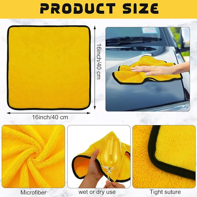 Tallew 60 Pcs Yellow Microfiber Towels: 16"x16" Microfiber Drying Towels Bulk Micro Fiber Car Cleaning Cloth for Cars Drying Washing Polishing Cleaning Household Supplies