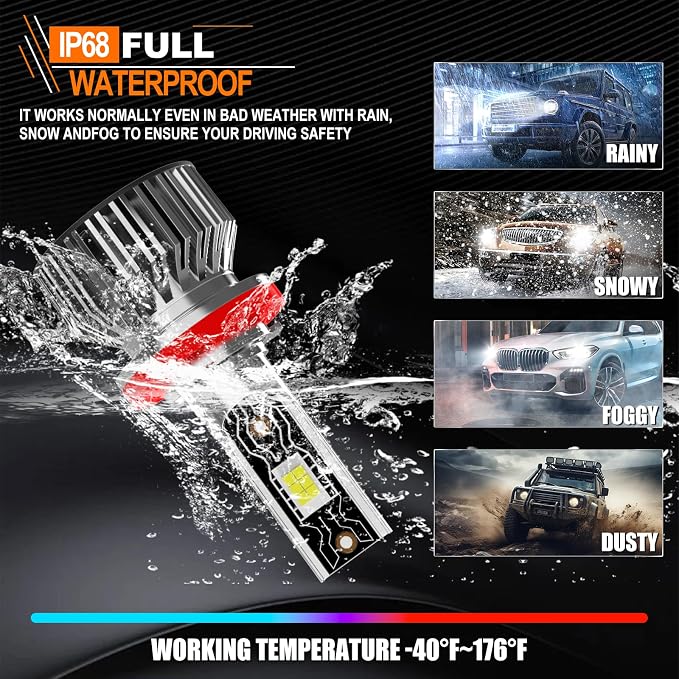 Compatible For Nissan Maxima 2016-2018 H8 H9 High/Low Beam H11 Fog Light Bulbs, 600% Brightness 6500K White with Cooling Fan, Plug and Play, IP68 Pack of 6