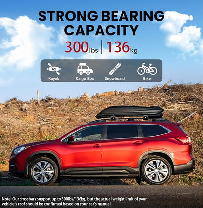 300lbs Roof Rack Cross Bars Compatible with Subaru Ascent 2019-2026, Aluminum Heavy Duty Roof Crossbar with Lock for Rooftop Cargo Carrier Luggage Kayak Canoe Bike Snowboard