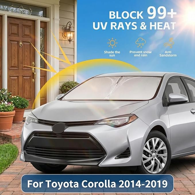 for Toyota Corolla 2014-2019 Windshield Sun Shade - Custom Fit Front Window Shade Corolla Accessories Sun Visor Foldable Shade Blocks UV Rays Summer Must Have Car Accessories