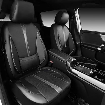CAR PASS Nappa Leather Seat Covers Front, 3D Foam Support Water Resistant Faux PU Gray Leather Car Seat Covers 2 Pcs, Comfort & Universal Fit for Cars SUV Truck Most Vehicles (Black and Gray)