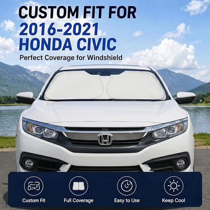 Car Sun Shade for 2016-2021 Honda Civic Accessories Windshield Sunshade Cover Front Window Shade Custom Fit Civic Sun Visor Protector Foldable Blocks UV Rays