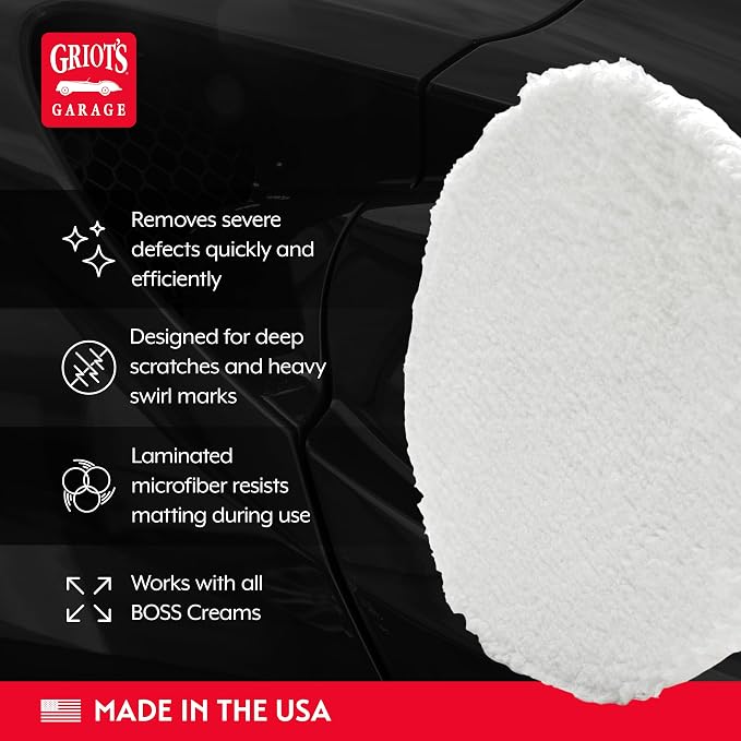 Griot's Garage BOSS Microfiber Fast Cutting Pads for Car Detailing, Polishing and Maximum Paint Correction, Orbital Polisher Buffing Pads, 6”, Set of 2