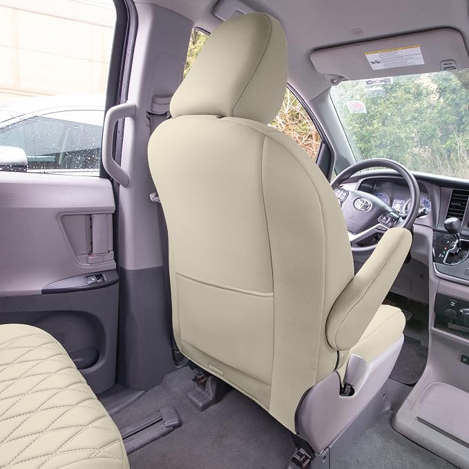 FH Group Custom Fit Car Seat Covers Specifically Made for 2011-2020 Toyota Sienna 7 Seater with Ultraflex Neoprene Water Resistant Automotive Seat Covers - Full Set Solid Beige