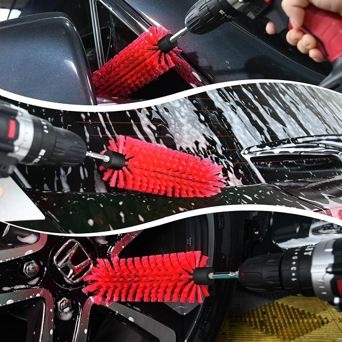 Drill Brush for Car Wheel and Bottle, Highly Dense and Durable Car Cleaning Brush for Wheels, Rims, Engines, Exhaust, Bottle
