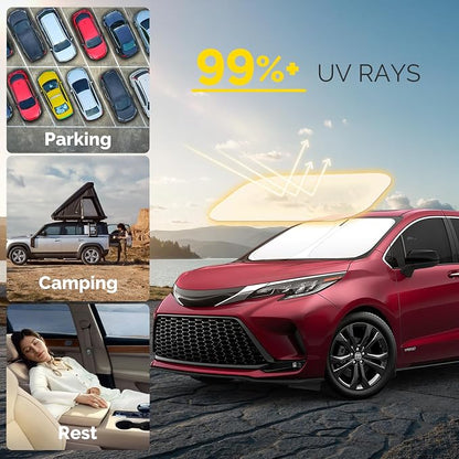 Car Windshield Sun Shade Compatible with 2021 2022 2023 2024 2025 2026 Toyota Sienna Accessories Sunshade Custom Foldable Windshield Sun Visor Protector Blocks UV Rays Keep Your Car Cooler