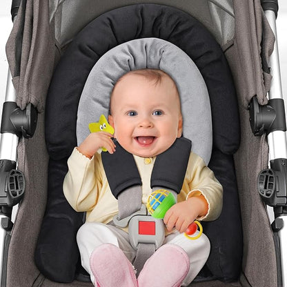 COOLBEBE Upgraded 3-in-1 Baby Body Support & Strap Covers Set for Newborn Infant - Extra Soft Car Seat Insert Cushion Pad, Perfect for Car Seats, Strollers, Swing, Black