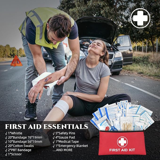 Roadside Emergency Car Kit for Vehicles, Car Emergency Kit with Jumper Cables, Air Compressor, First Aid Kit, Car Safety Tool Kits, Road Trip Assistance for Men, Women, New Driver Gifts