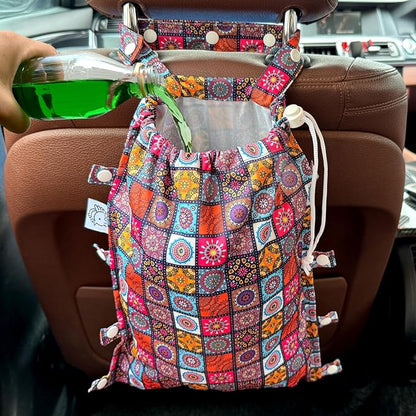Leak-Proof Waterproof Car Trash Bag Foldable Multipurpose Trash bin Container Storage Cute Grocery Organizer Bag for Automotive Front or Back Seat in Cars SUVs and Trucks (Batik)