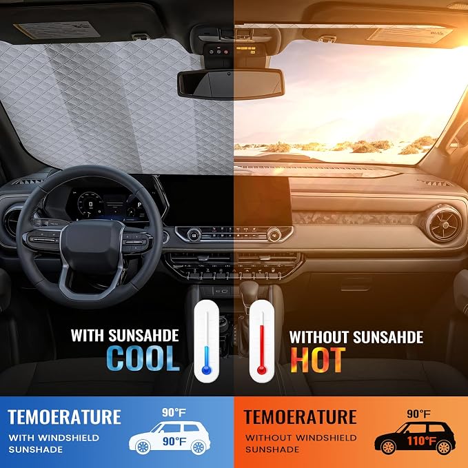 Windshield Sun Shade Car Sun Shade, Folding Car Shades for Front Windows, Blocks UV Rays Sun Visor Protector for Truck SUV Van, Keeps Vehicle Cool - Silver (55" x 29.5")