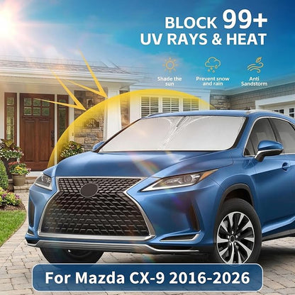 Windshield Sun Shade for Mazda CX-9 2016-2025 2026 Sunshade Front Window Shade Custom Fit CX9 Accessories Sun Visor Foldable Shade Blocks UV Rays Accessories