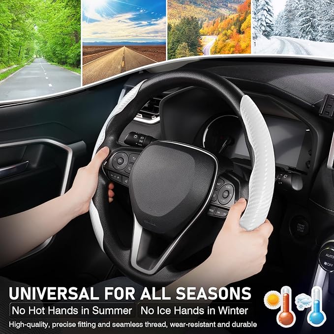 Cartist Steering Wheel Cover, Carbon Fiber Steering Wheel Cover for Men/Women, Anti-Slip, Durable, Universal for 99% Car Interior Accessories (White)