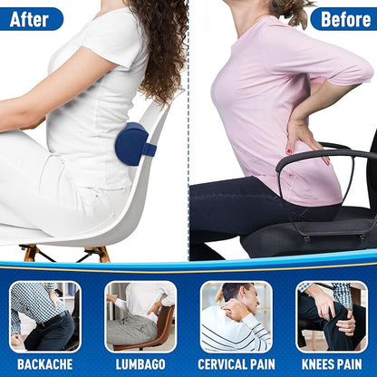 CushZone Seat Cushion, Lumbar Roll Support Pillow for Office Chair, Car, Gaming Chair, Memory Foam Back Cushion with Washable Cover for Relieving Back Pain & Improving Posture,Blue