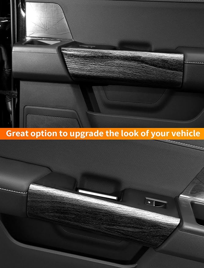 Savadicar Black Wood Grain Interior Accessories - Rear Door Handles Trim Cover for Ford F150 (2021-present) - Premium Texture Interior Decor Upgrade Kit, 2-Piece Set