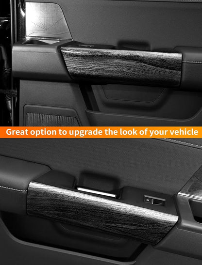 Savadicar Black Wood Grain Interior Accessories - Rear Door Handles Trim Cover for Ford F150 (2021-present) - Premium Texture Interior Decor Upgrade Kit, 2-Piece Set