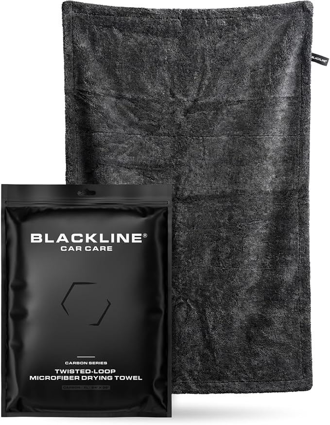 Blackline 24"x36" Twisted-Loop Car Drying Towel, 1300GSM, Streak Free, Lint Free, Reusable - Car Accessories, Microfiber Cleaning Cloth for Car, Truck, SUV - One Pass is All You Need