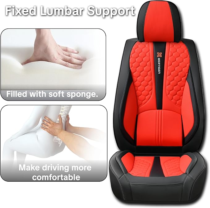 Car Seat Cover Set, Automotive Interior Accessories, Red, Waterproof Leather, With Lumbar Support, Airbag Compatible, 5-Piece Full Set, Pet-Friendly Car Seat Covers, Fits Suvs, Sedans, Pickup Trucks
