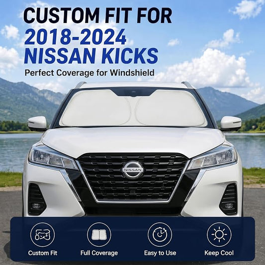 Custom Fit Windshield Sun Shade for Nissan Kicks 2018-2024 | Custom Fit Windshield Cover, Blocks UV Rays, Double-Layer Heat Shield, Durable Frame, Easy Fold & Storage